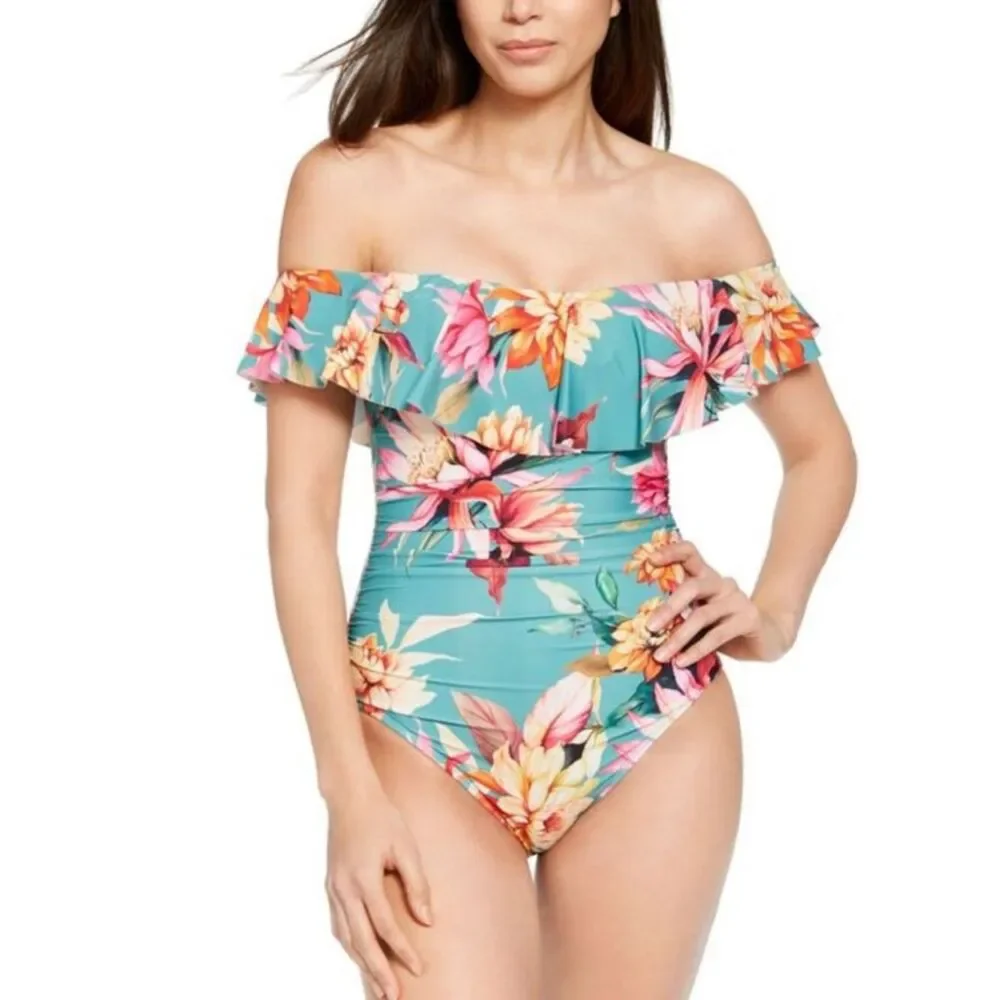 La Blanca Garden Social Ruffle Women's Swimsuit size medium 6